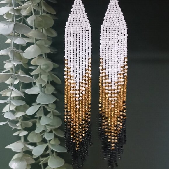 Jewelry - Handmade indigenous beadwork - fringe earrings